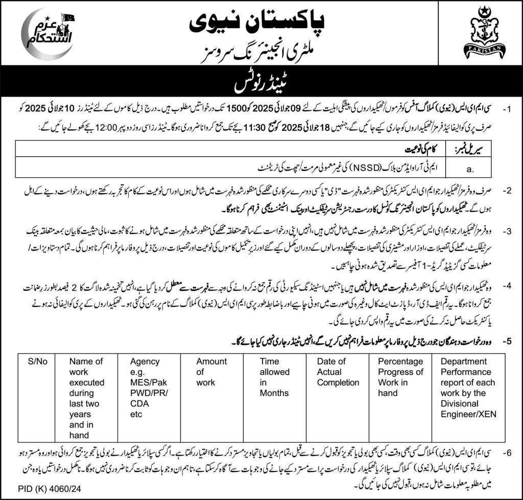 Pakistan Navy Karachi Tender Notice-1